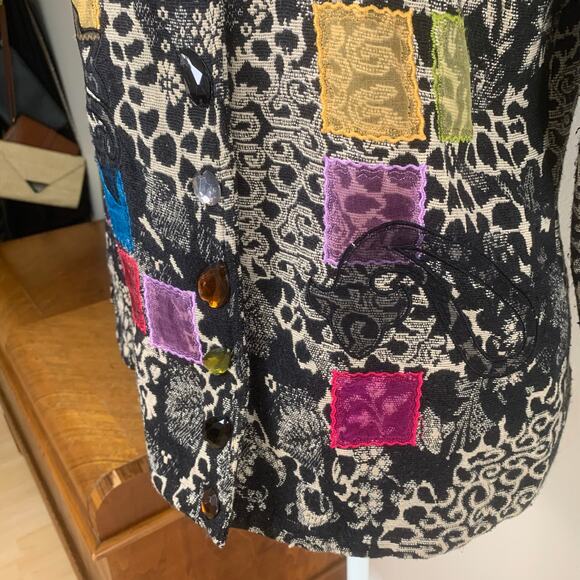 Vintage Size M Tapestry Embroidered Beaded Floral Jacket Art to Wear Patchwork - Picture 13 of 15